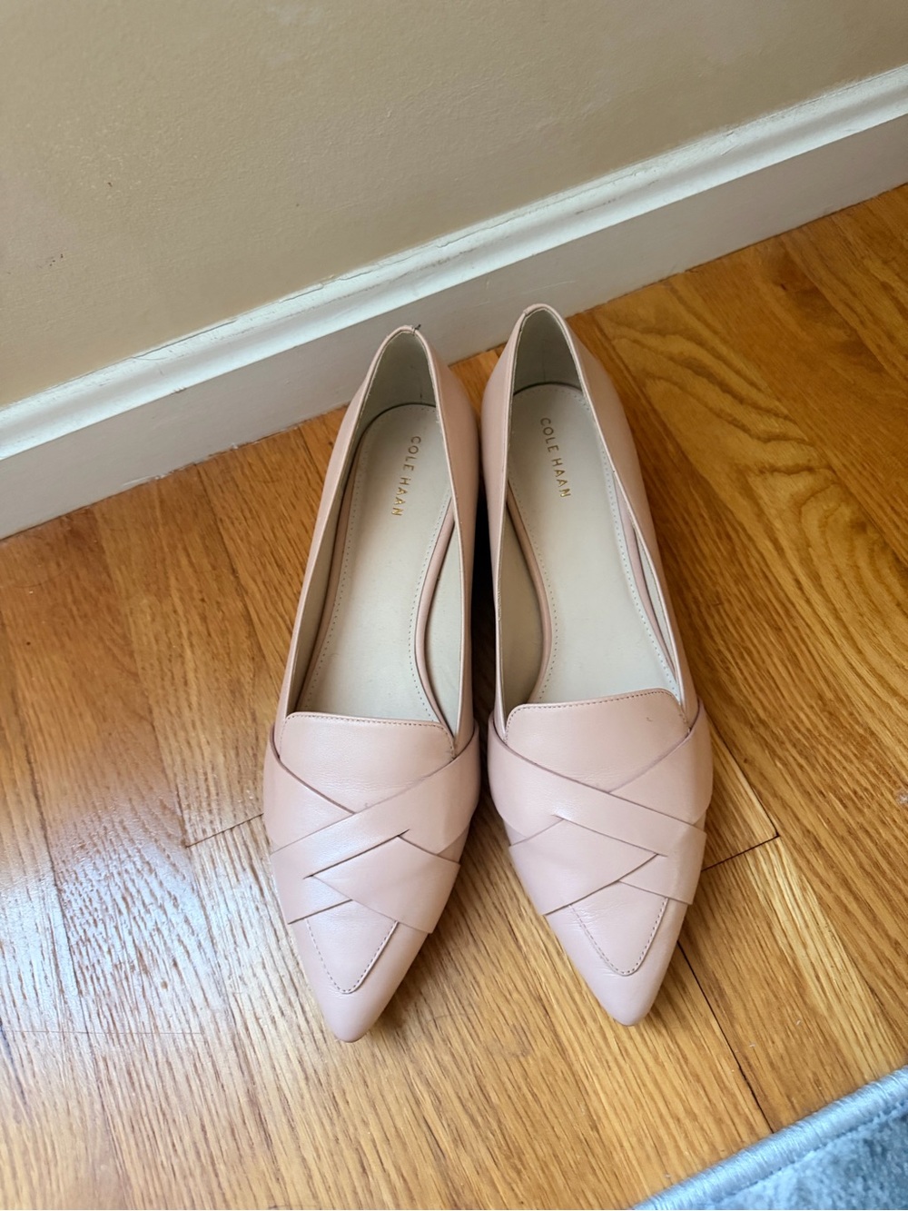 Cole Haan Pale Blush Pointed-Toe Flats with Woven Detail -9
